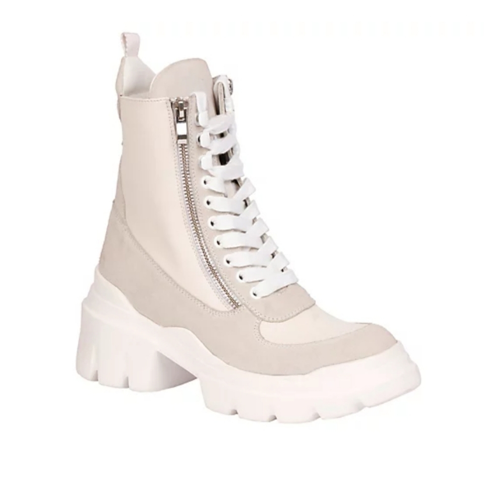 Saint G Kendall Combat Moto Boot Suede Leather Lace-Up Zipper Lug Sole #706